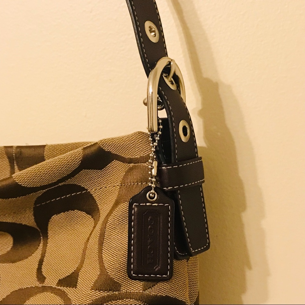 Coach Khaki Mahogany Jacquard Leather Trim Hobo Bag - Picture 4 of 10